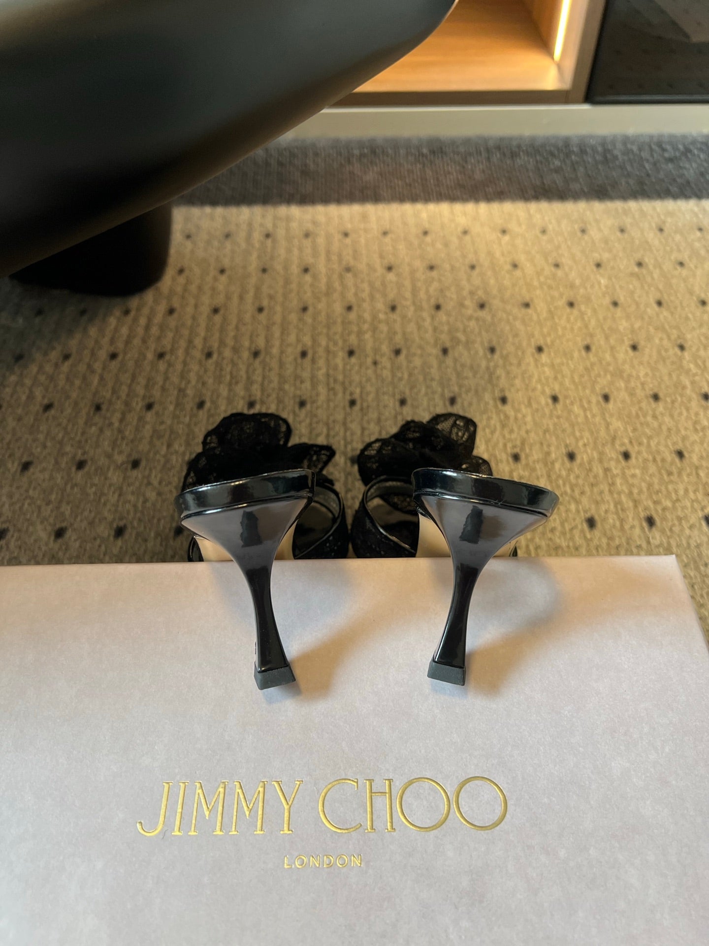 JIMMY CHOO 26S HIGH-HEEL SANDALS 70 MM IN BLACK LACE AND CALFSKIN