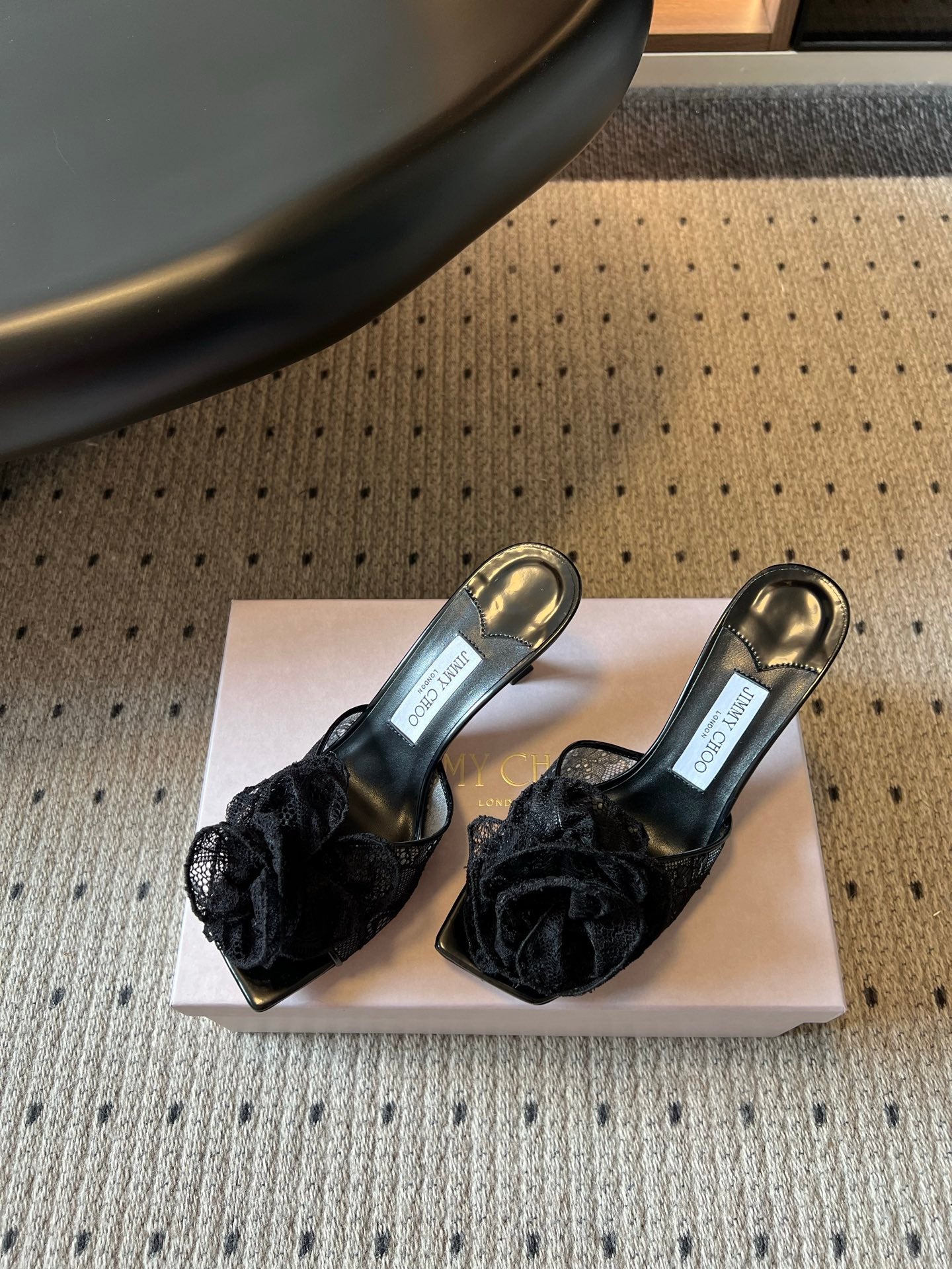 JIMMY CHOO 26S HIGH-HEEL SANDALS 70 MM IN BLACK LACE AND CALFSKIN