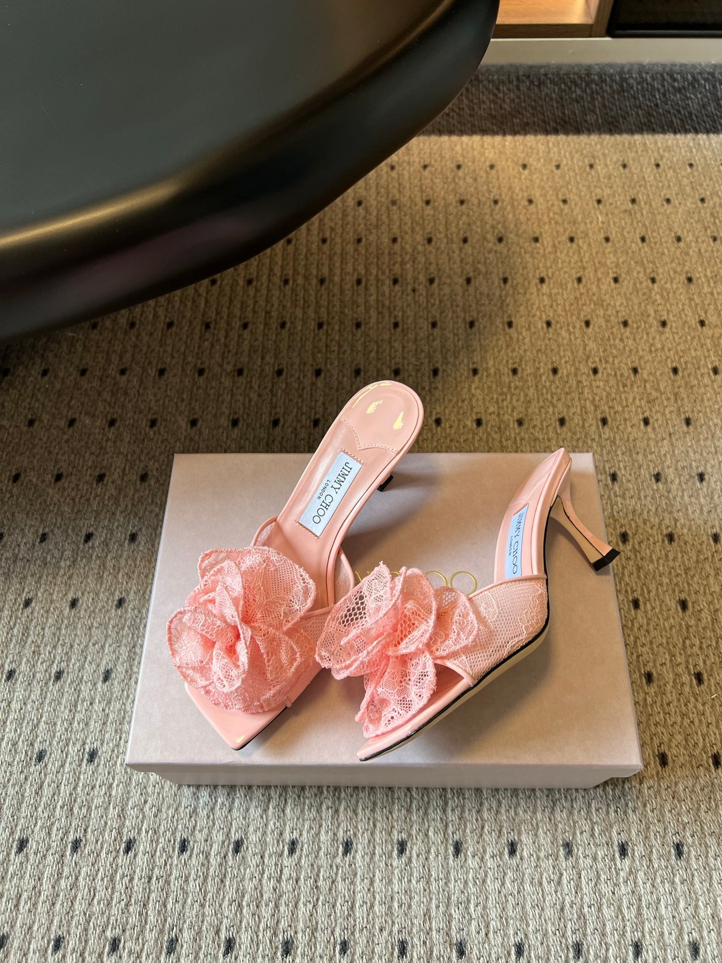 JIMMY CHOO 26S HIGH-HEEL SANDALS 70 MM IN BALLET PINK LACE AND CALFSKIN