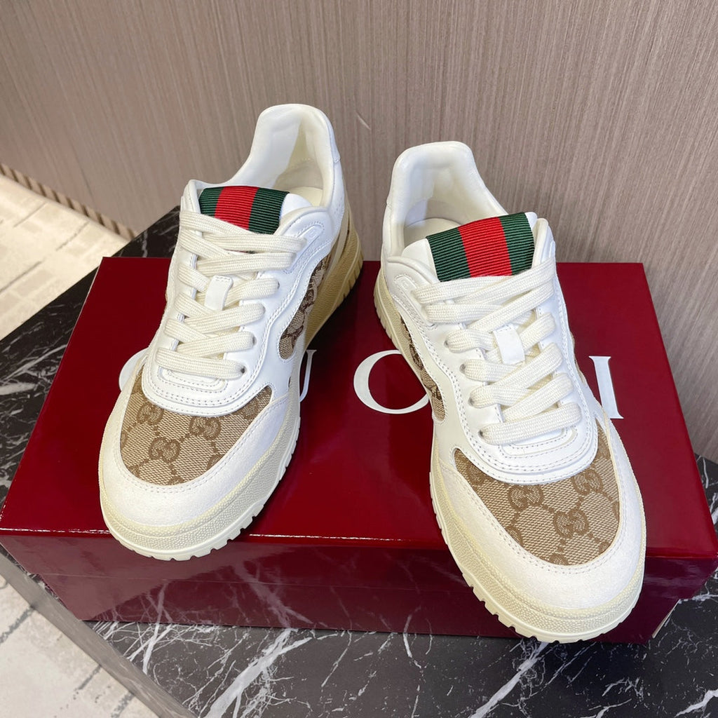 GG Retro Sneakers for Couples White Brown