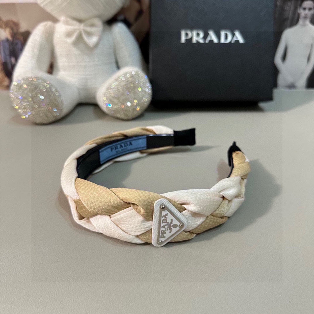 BRAIDED HEADBAND IN WHITE AND BEIGE FABRIC 316686