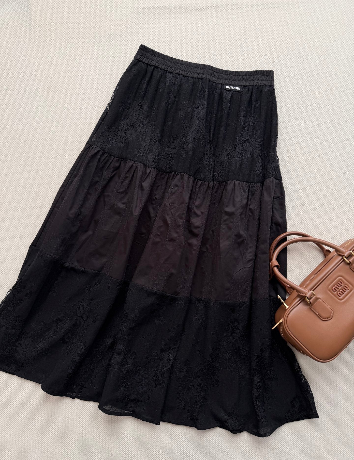 MIUMIU 26S LACE TRIM MIDI SKIRT 1226