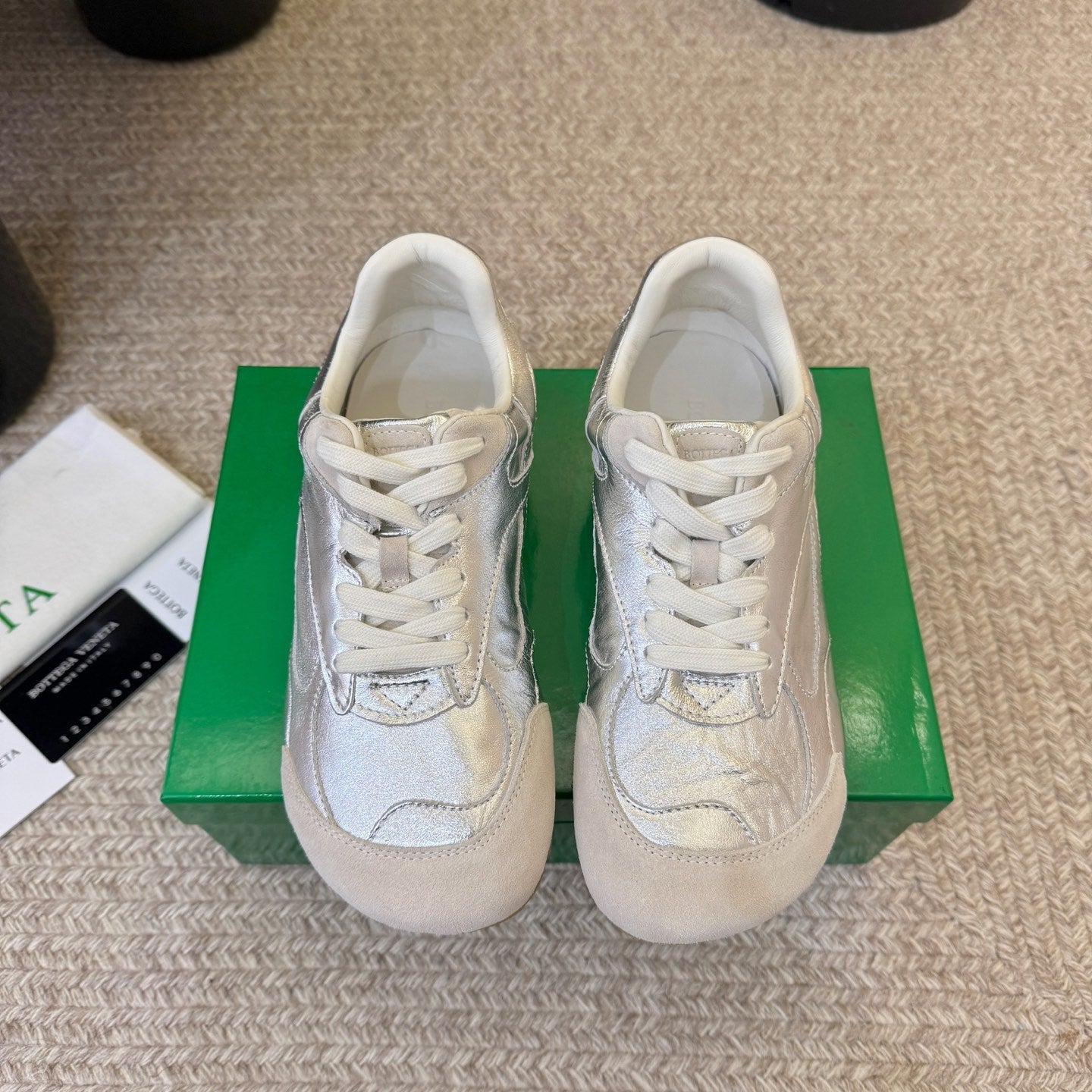 BOTTEGA VENETA 26S SNEAKERS IN SILVER CALFSKIN
