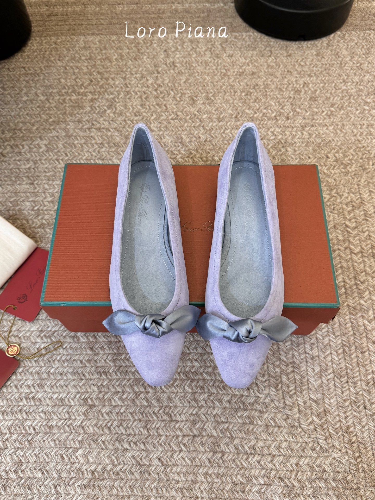 LP 26S BALLET FLATS IN LAVENDER PURPLE SUEDE WITH SATIN BOW