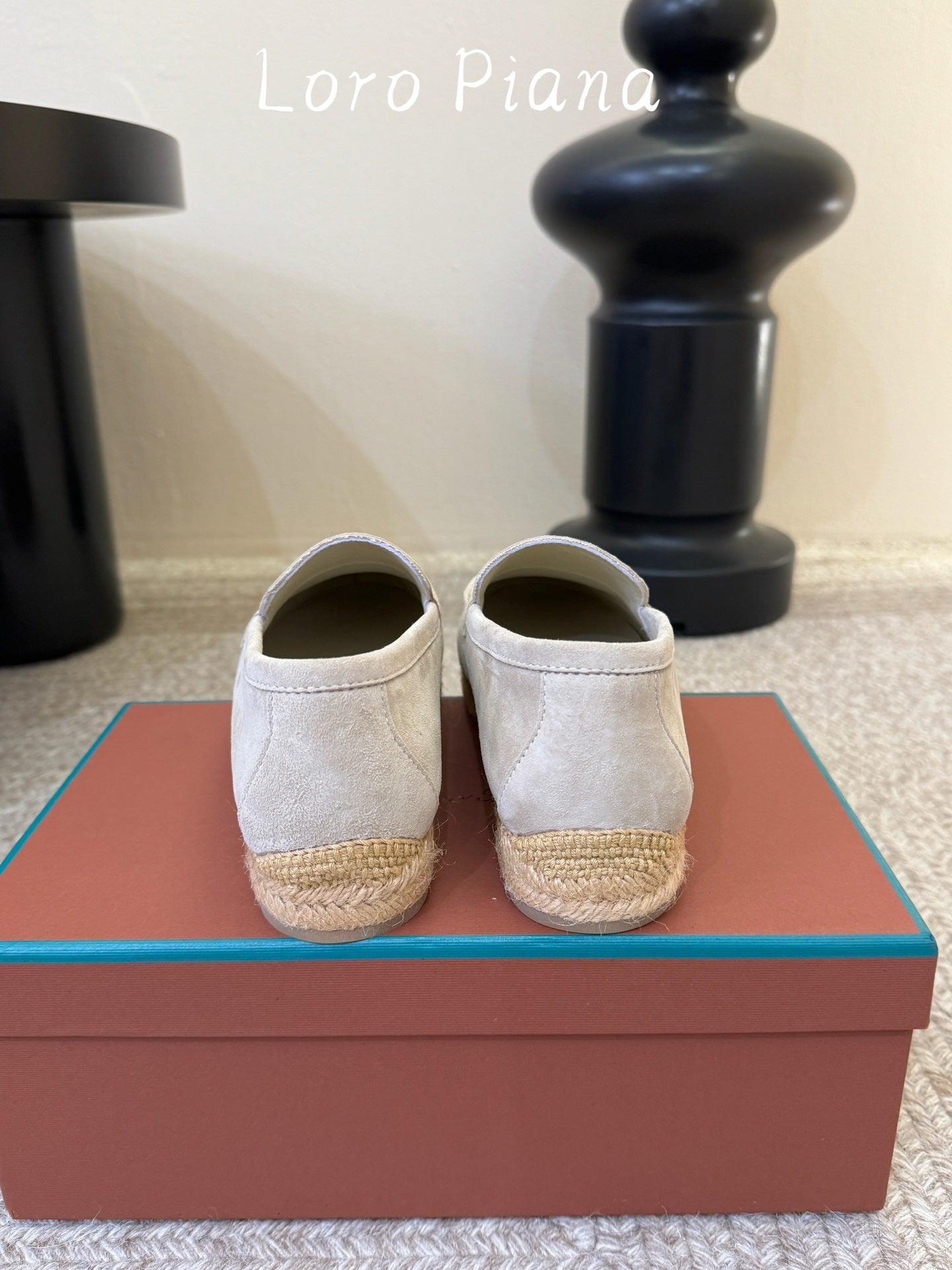 LP 26S ESPADRILLE LOAFERS IN LIGHT GREY SUEDE WITH JUTE TRIM