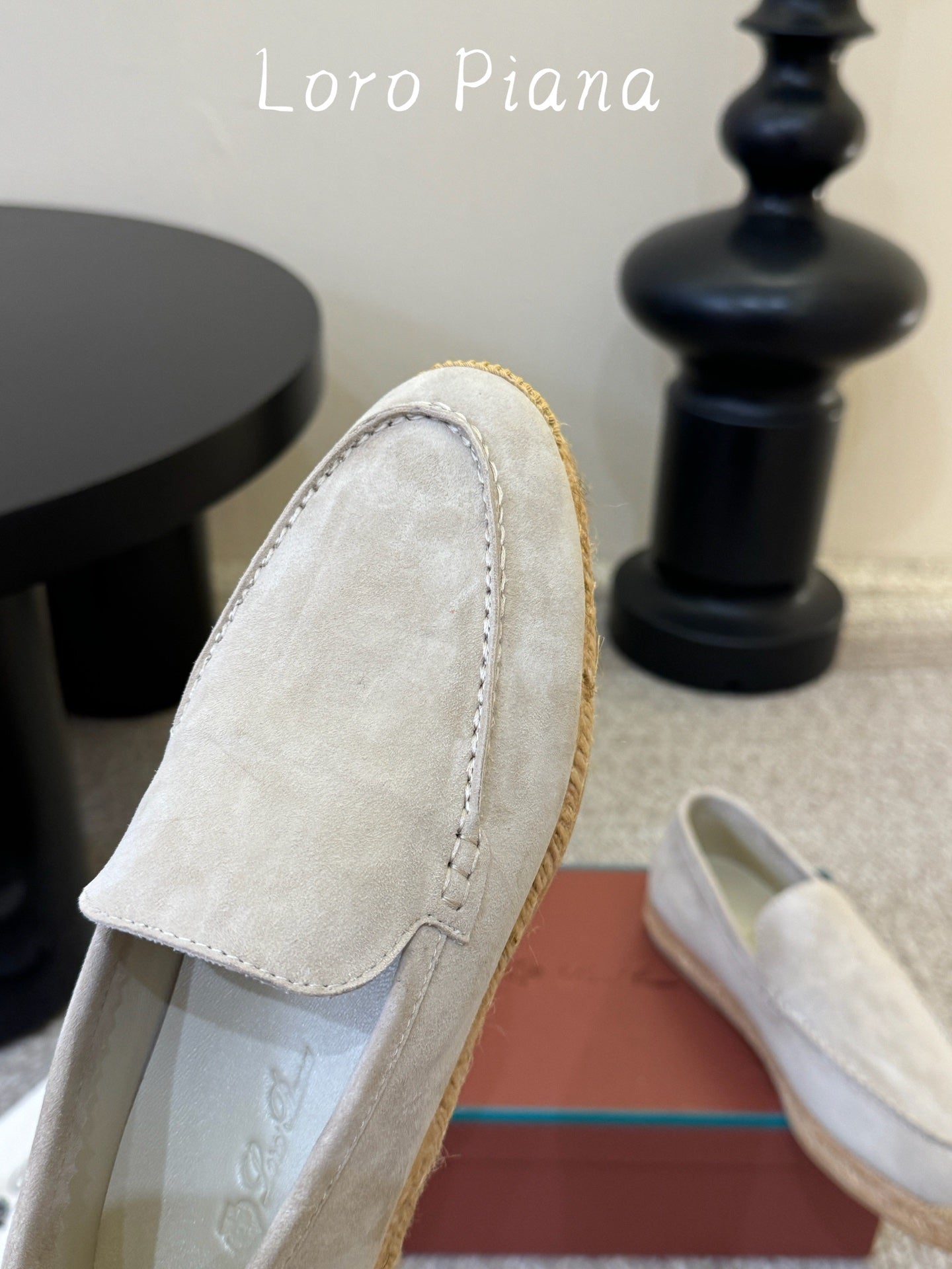 LP 26S ESPADRILLE LOAFERS IN LIGHT GREY SUEDE WITH JUTE TRIM