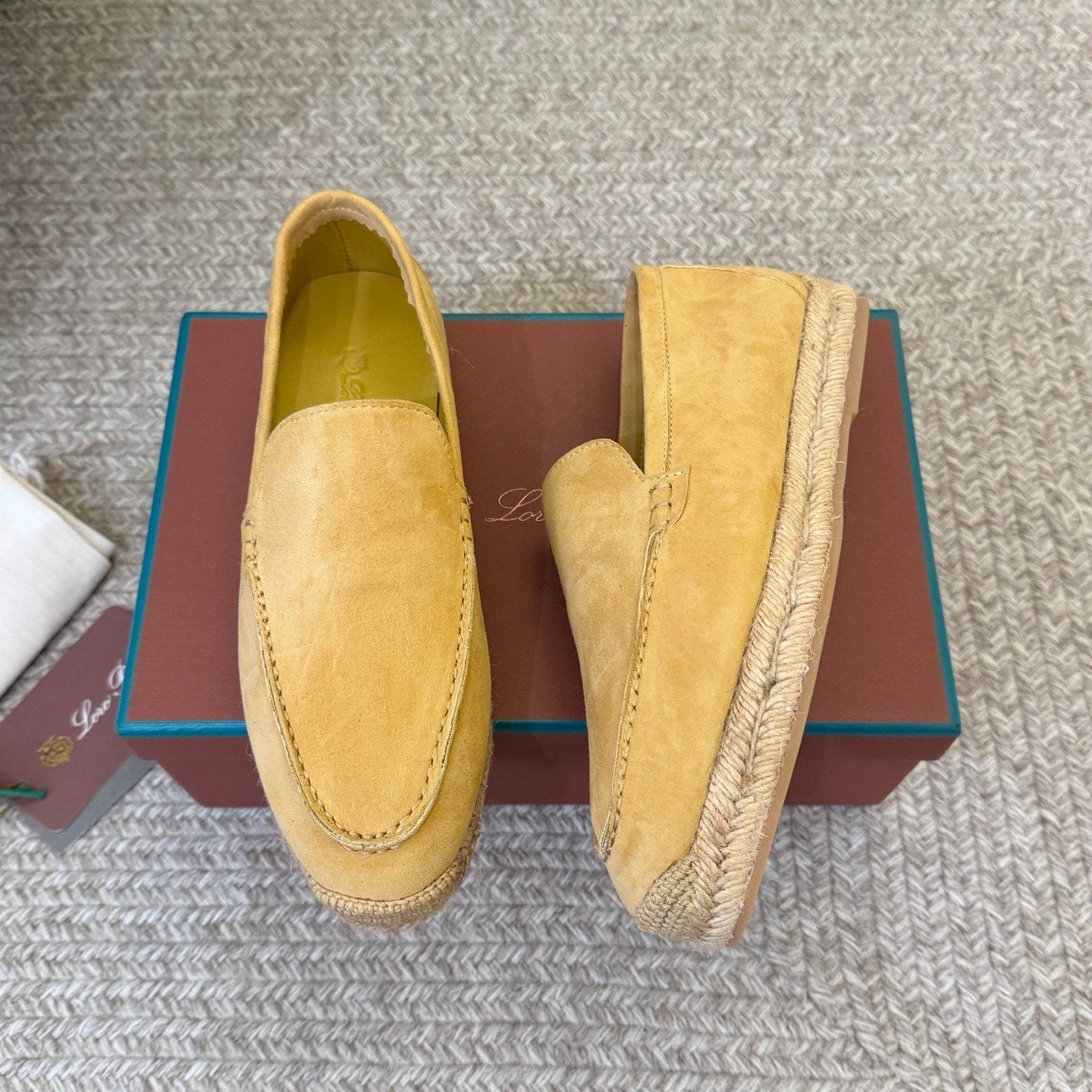 LP 26S ESPADRILLE LOAFERS IN YELLOW SUEDE WITH JUTE TRIM