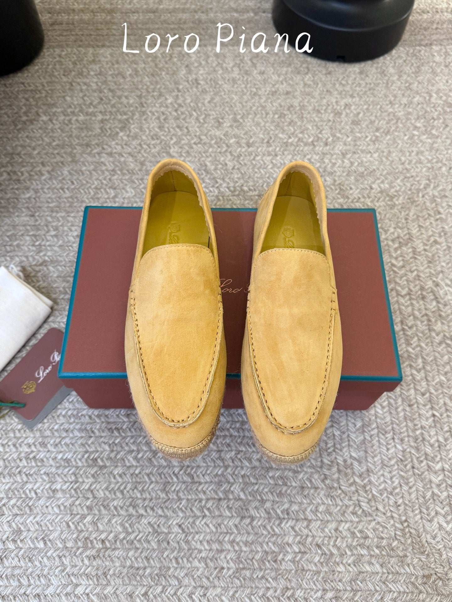 LP 26S ESPADRILLE LOAFERS IN YELLOW SUEDE WITH JUTE TRIM