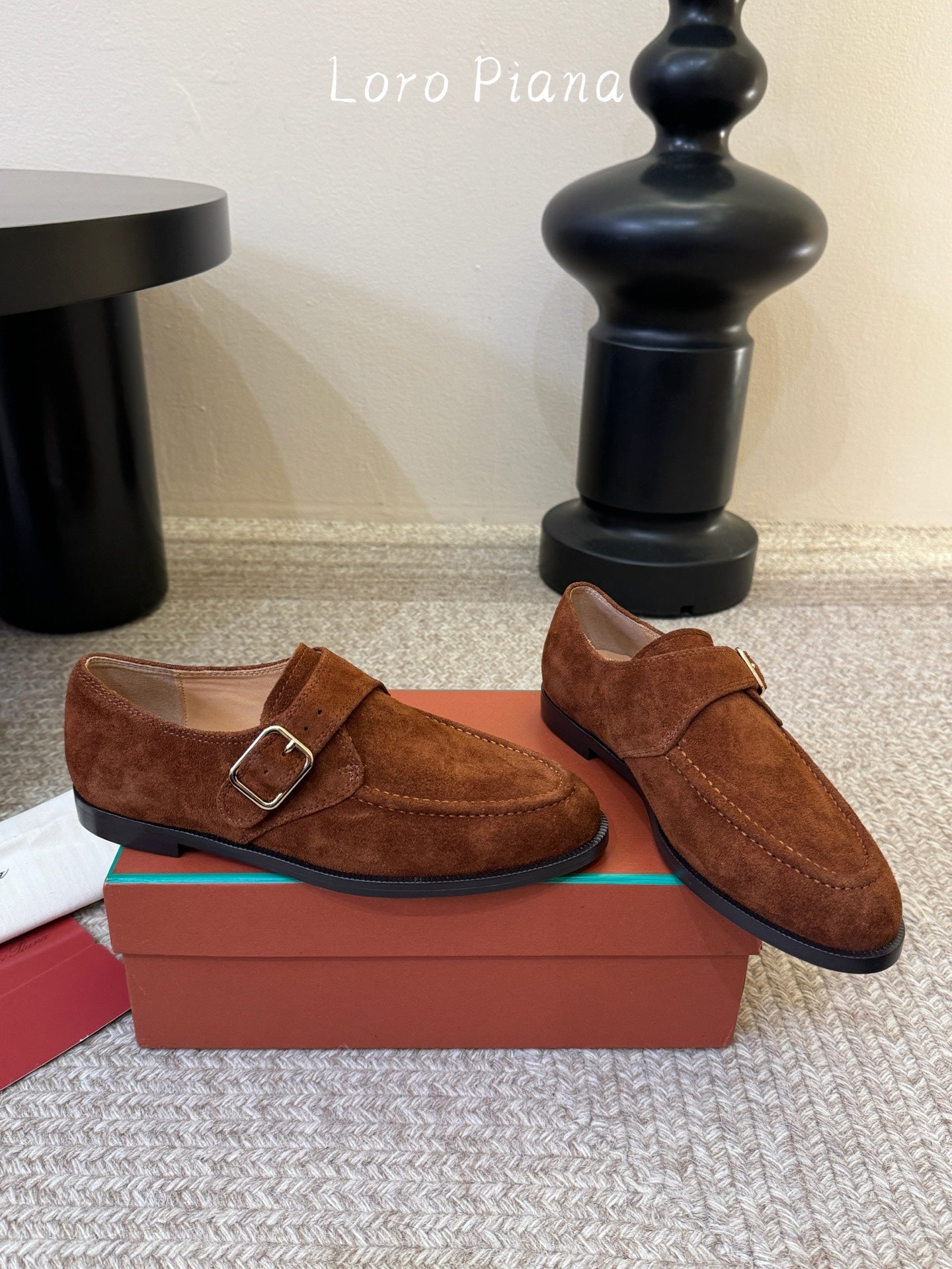 LP 26S MONK STRAP LOAFERS IN CARAMEL BROWN SUEDE SILVER HARDWARE