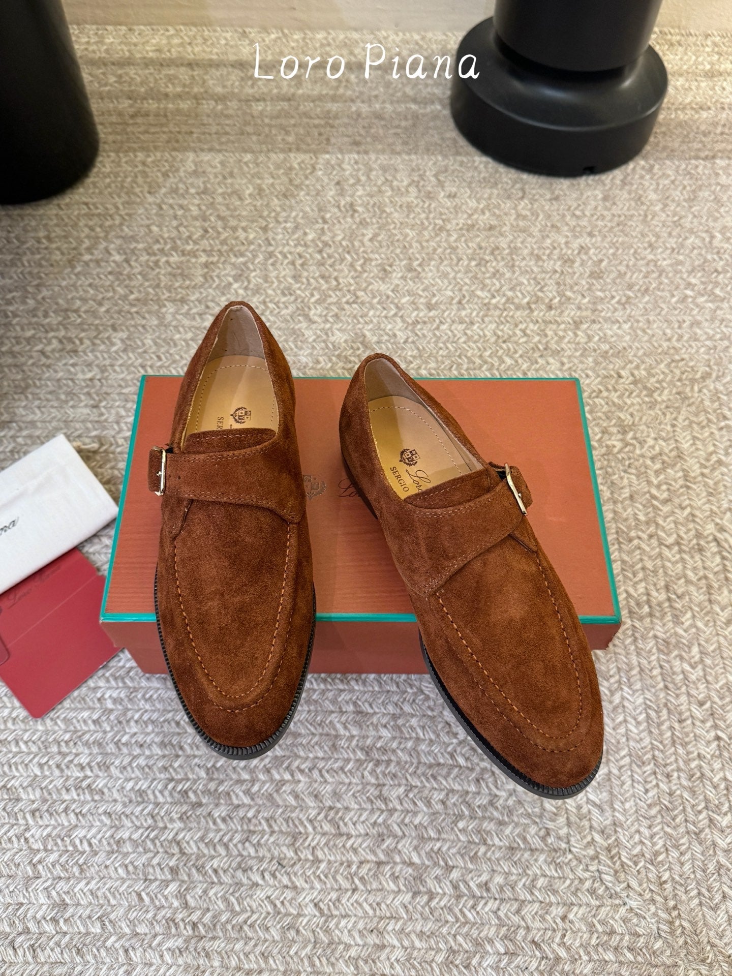 LP 26S MONK STRAP LOAFERS IN CARAMEL BROWN SUEDE SILVER HARDWARE