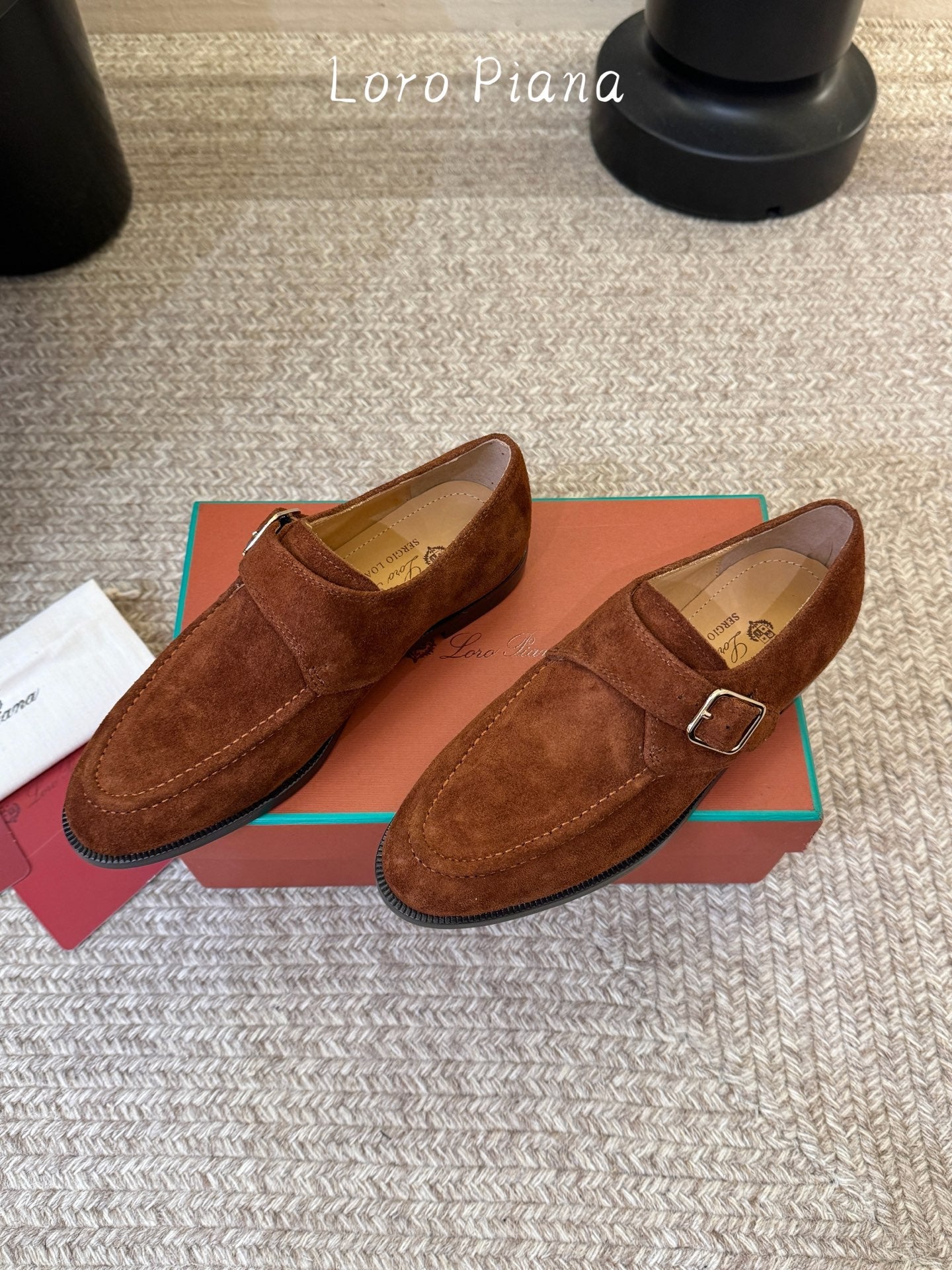 LP 26S MONK STRAP LOAFERS IN CARAMEL BROWN SUEDE SILVER HARDWARE