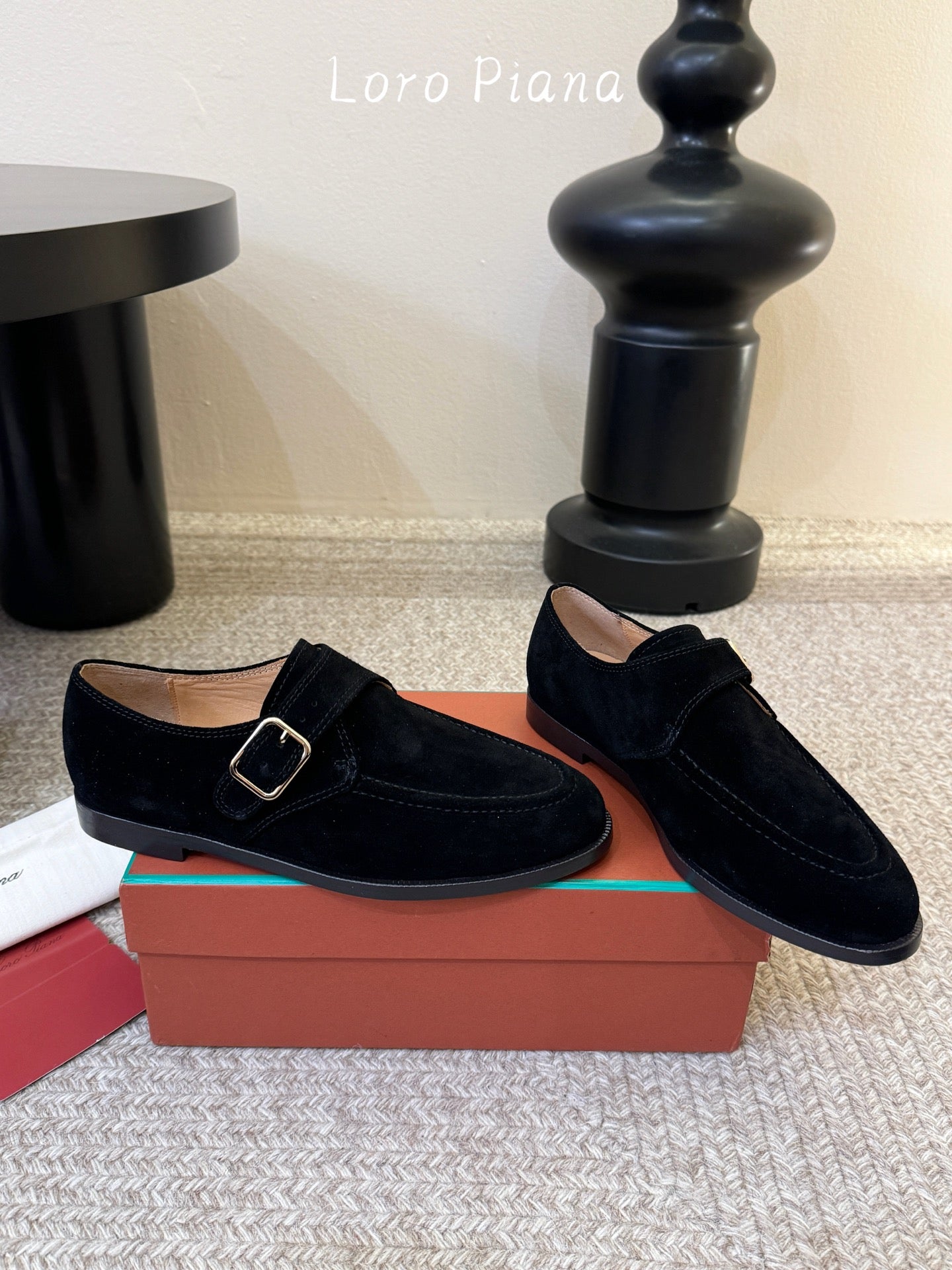 LP 26S MONK STRAP LOAFERS IN BLACK SUEDE SILVER HARDWARE