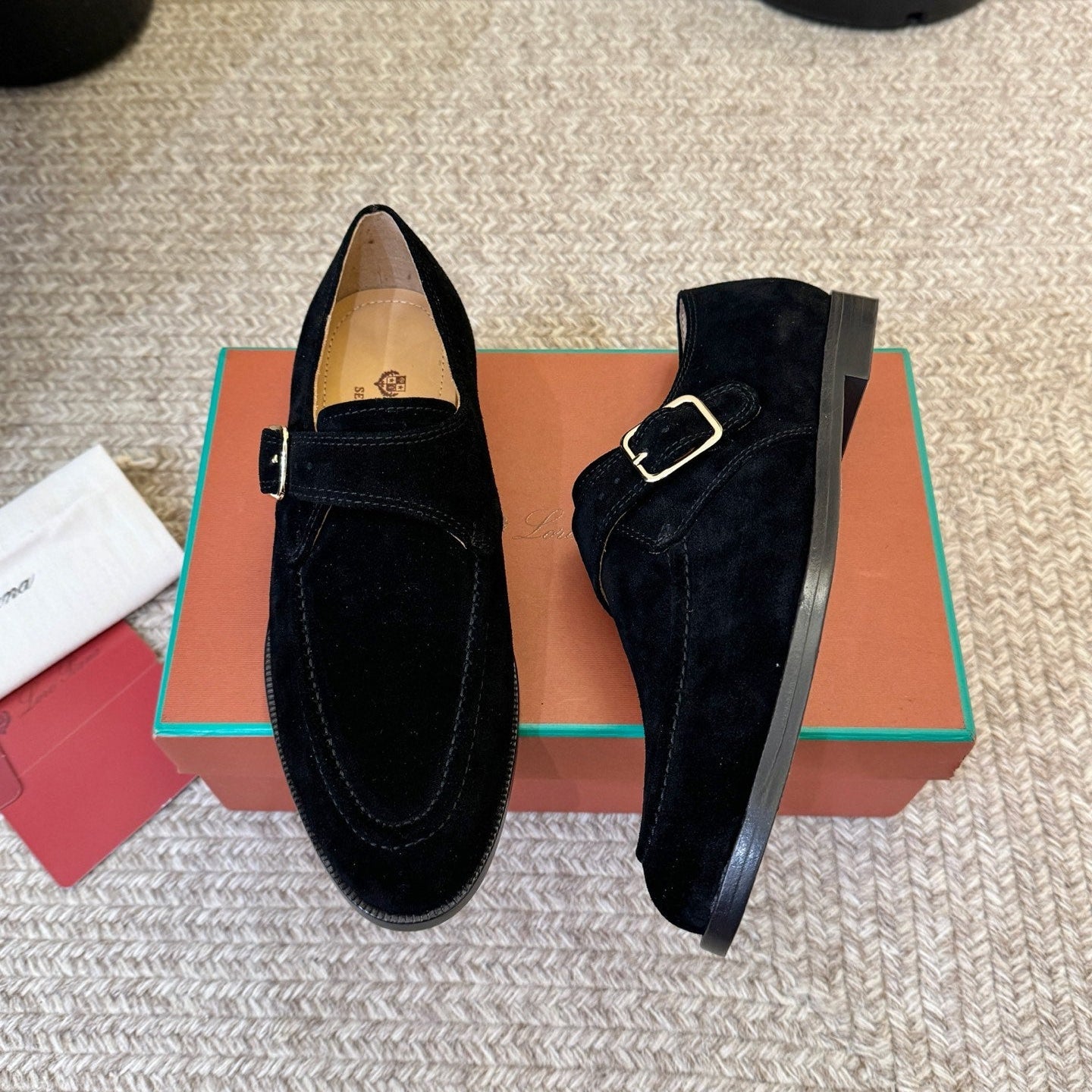 LP 26S MONK STRAP LOAFERS IN BLACK SUEDE SILVER HARDWARE