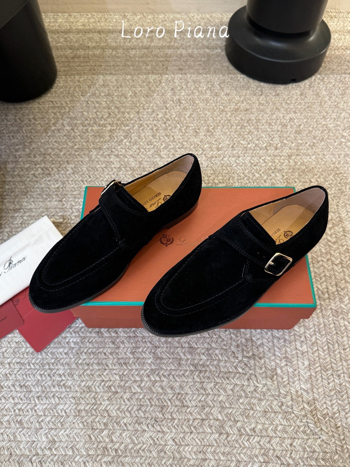 LP 26S MONK STRAP LOAFERS IN BLACK SUEDE SILVER HARDWARE