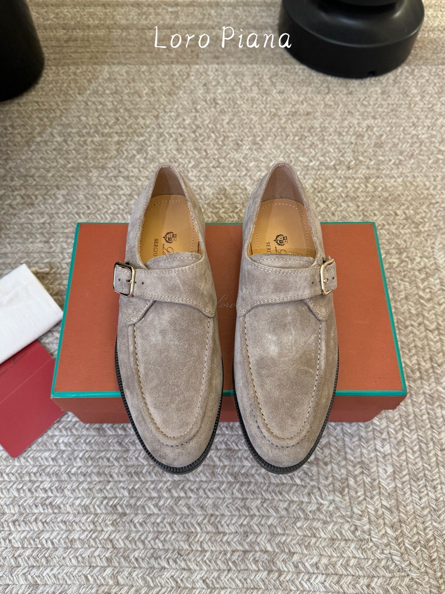 LP 26S MONK STRAP LOAFERS IN LIGHT GREY SUEDE SILVER HARDWARE