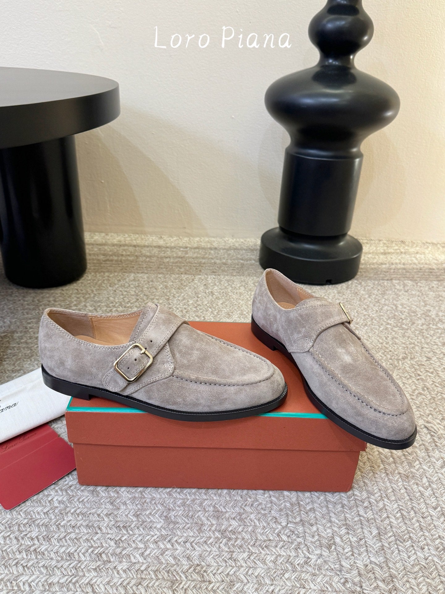 LP 26S MONK STRAP LOAFERS IN LIGHT GREY SUEDE SILVER HARDWARE