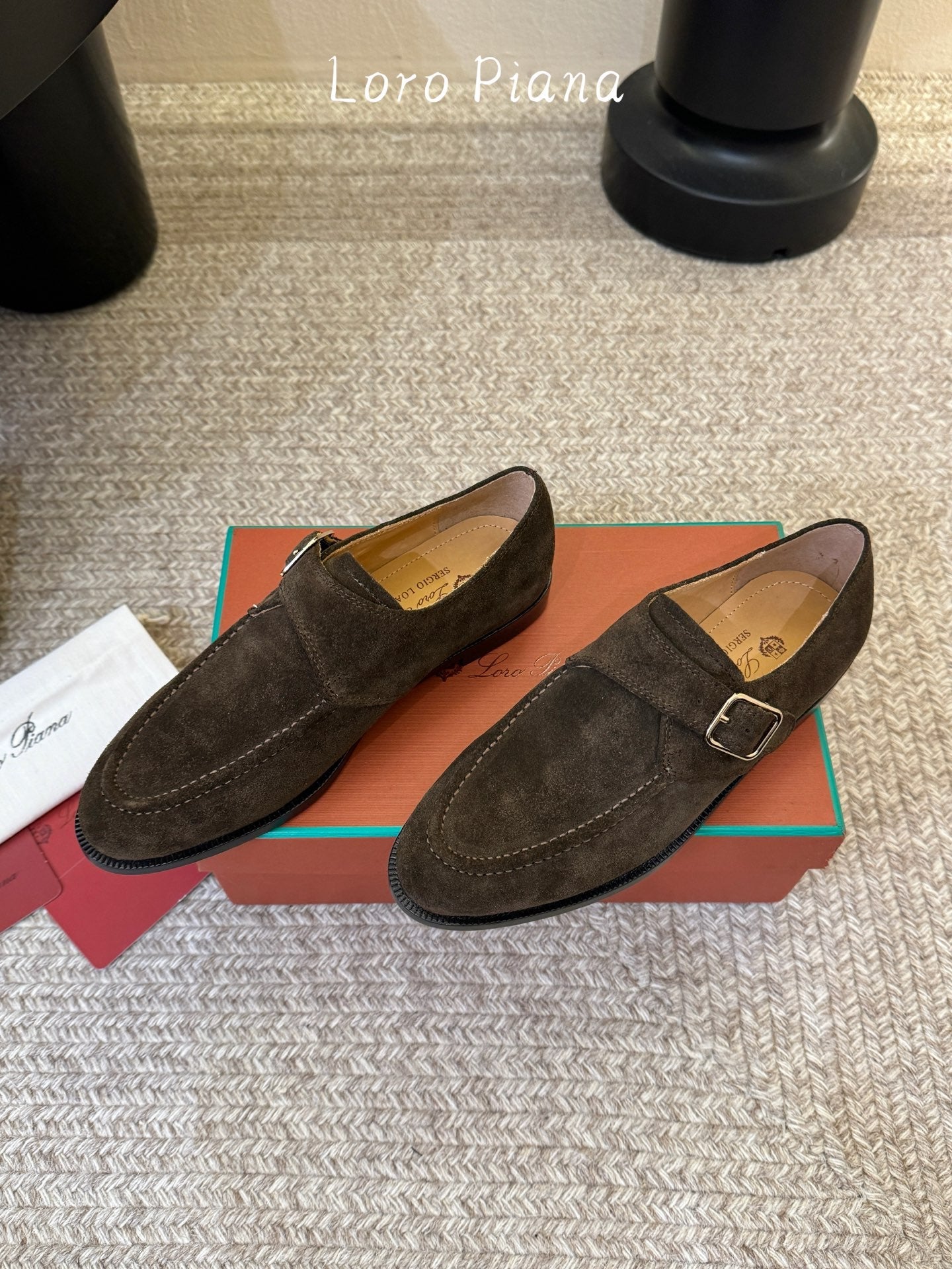 LP 26S MONK STRAP LOAFERS IN DARK BROWN SUEDE SILVER HARDWARE