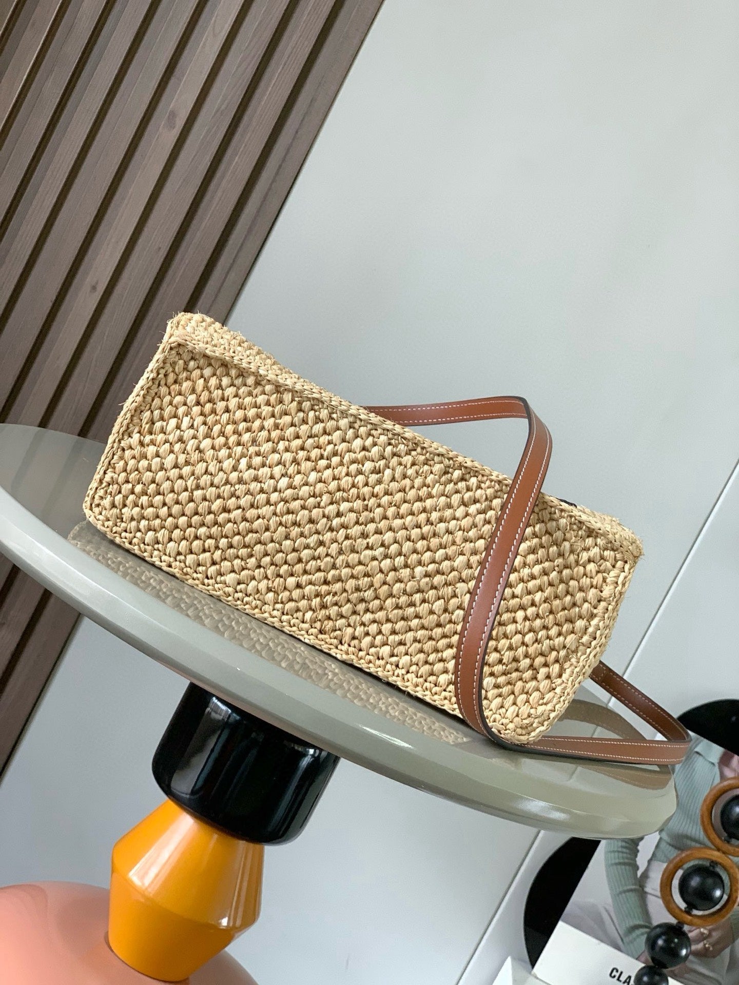 LOEWE 25S WE FONT TOTE BAG 24 IN NATURAL RAFFIA FIBER