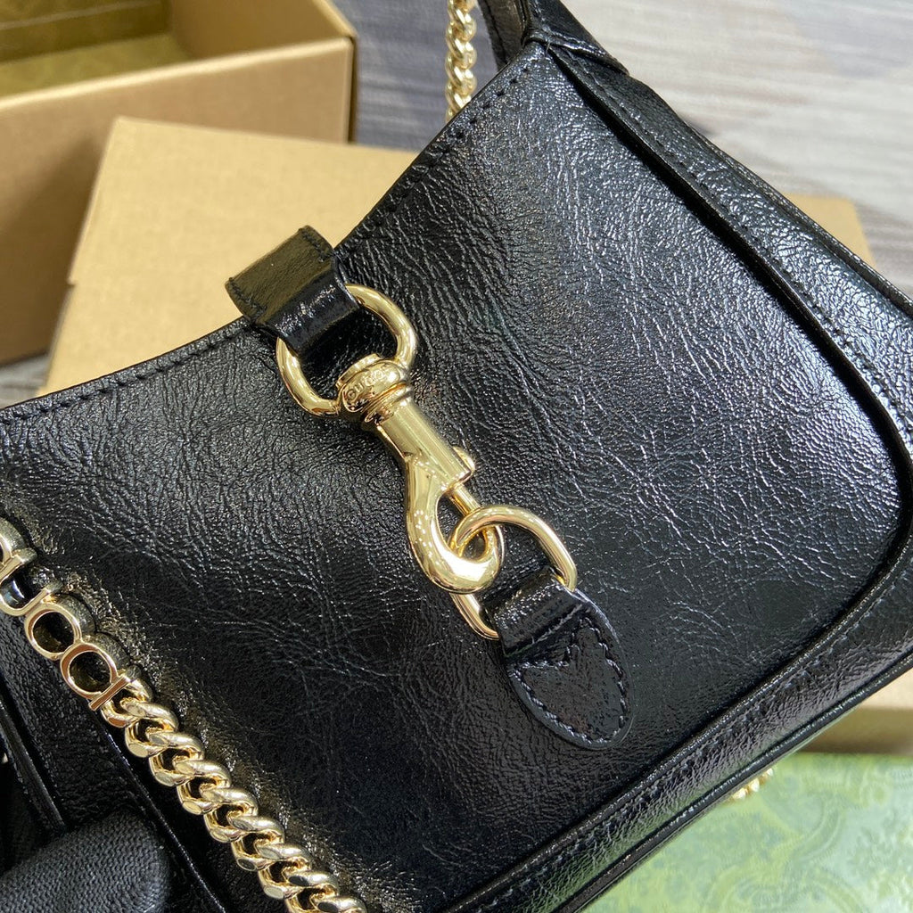 JACKIE NOTTE MINI BAG 19 IN BLACK CRACKED LACQUER CALFSKIN GOLD HARDWARE