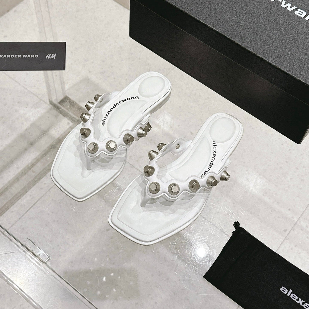 RHODES STUDDED THONG SANDALS IN WHITE CALFSKIN