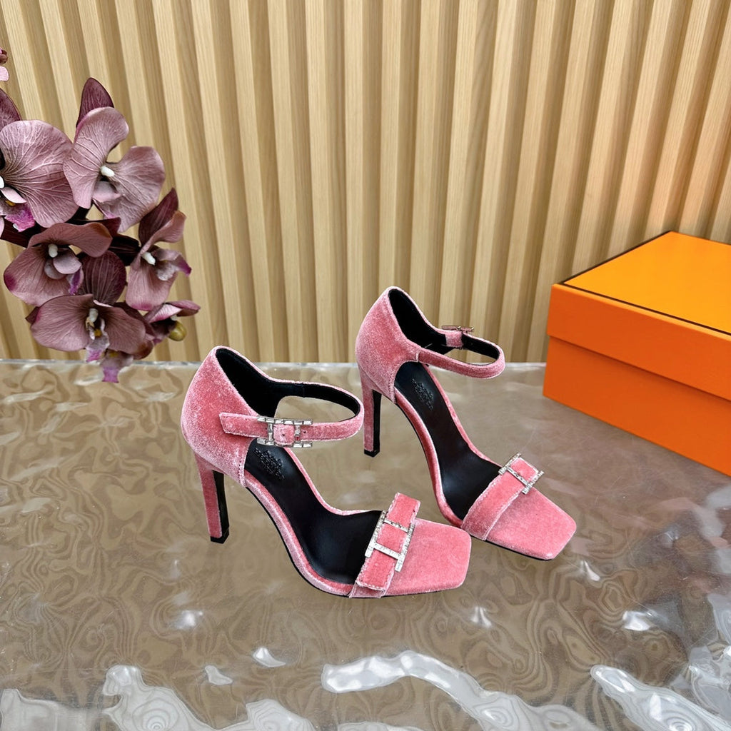 JULY SANDAL 105 MM IN ROUGE PINK VELVET