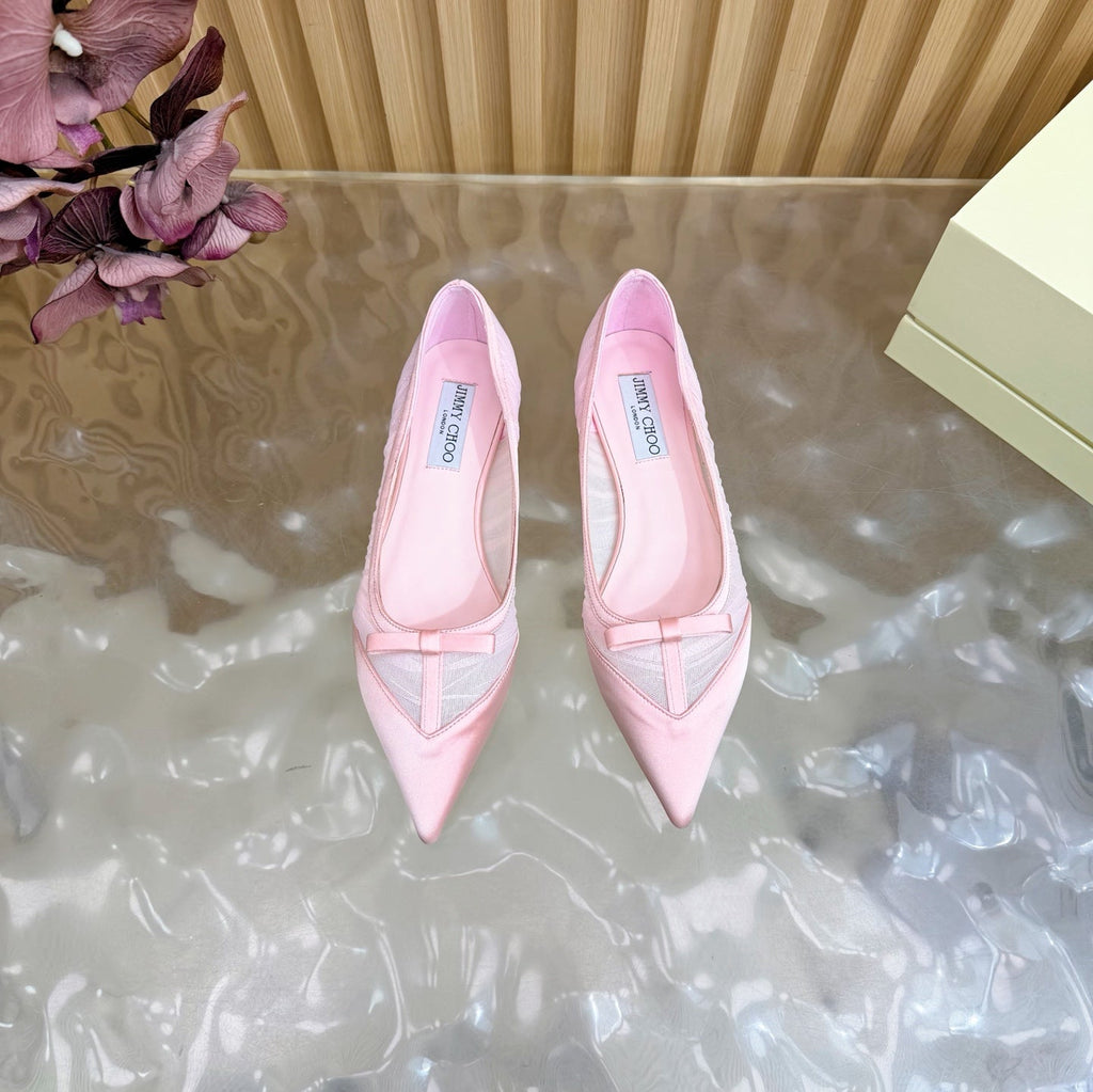 JIMMY CHOO 26S FLATS IN LIGHT PINK MESH AND SATIN