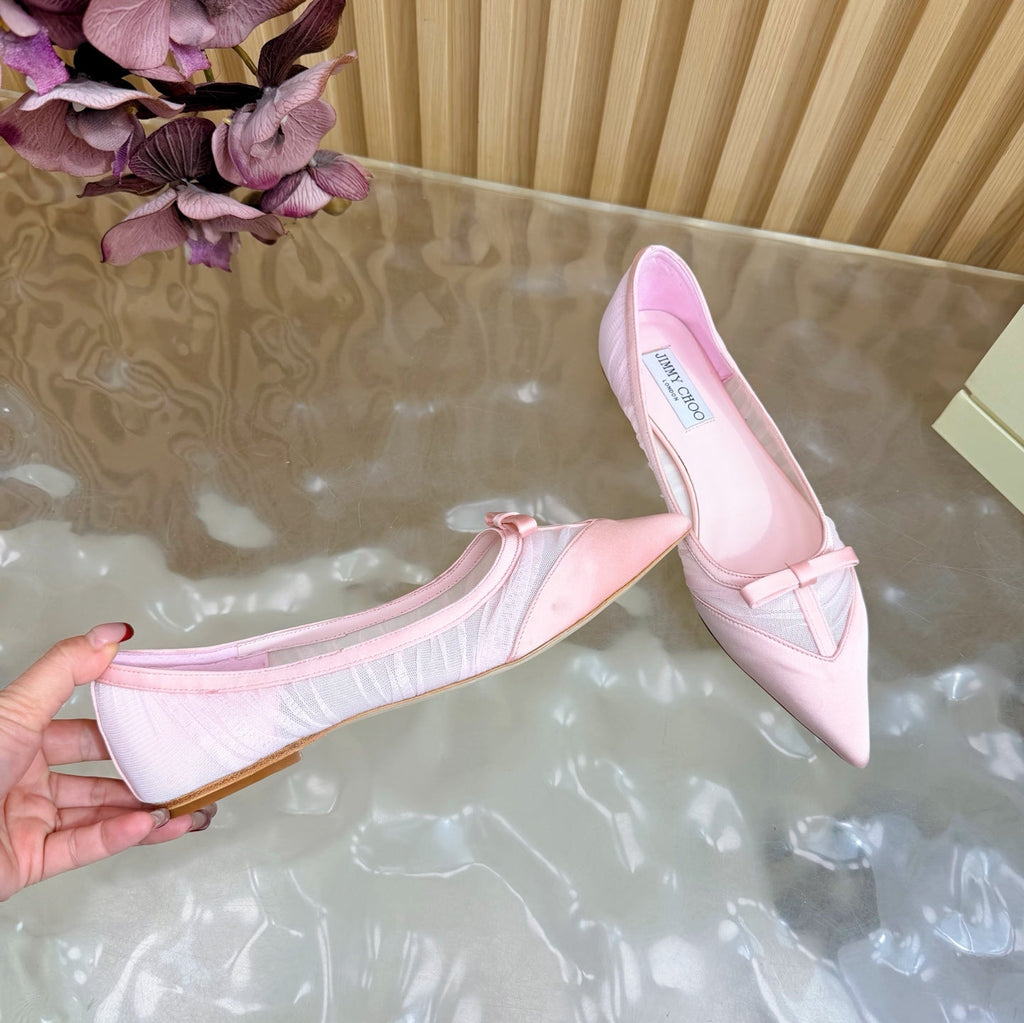 JIMMY CHOO 26S FLATS IN LIGHT PINK MESH AND SATIN