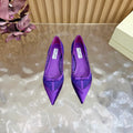 JIMMY CHOO 26S FLATS IN DARK PURPLE LACE AND SATIN