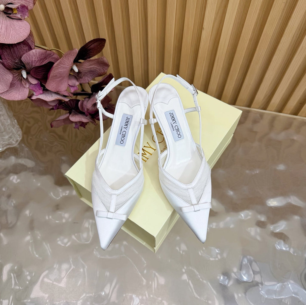 JIMMY CHOO 26S SLINGBACK HEELS 65 MM IN WHITE MESH AND SATIN