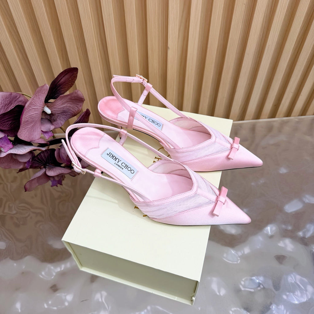 JIMMY CHOO 26S SLINGBACK HEELS 65 MM IN LIGHT PINK MESH AND SATIN