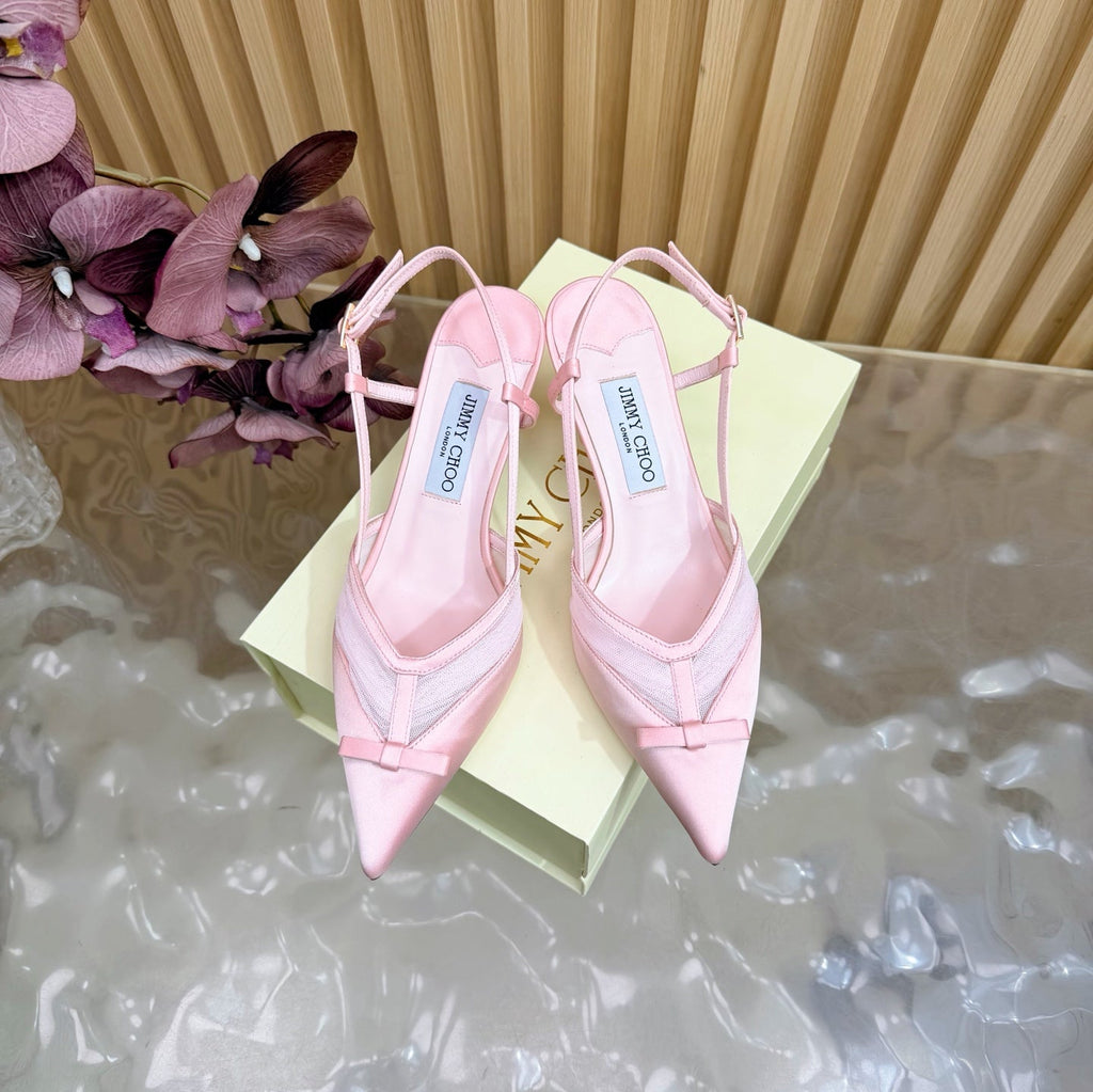 JIMMY CHOO 26S SLINGBACK HEELS 65 MM IN LIGHT PINK MESH AND SATIN