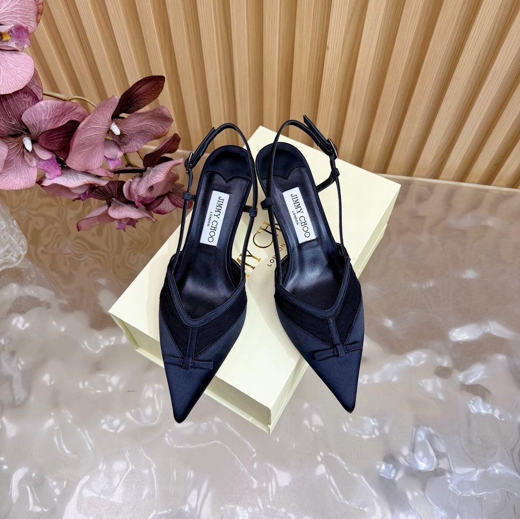JIMMY CHOO 26S SLINGBACK HEELS 65 MM IN BLACK MESH AND SATIN