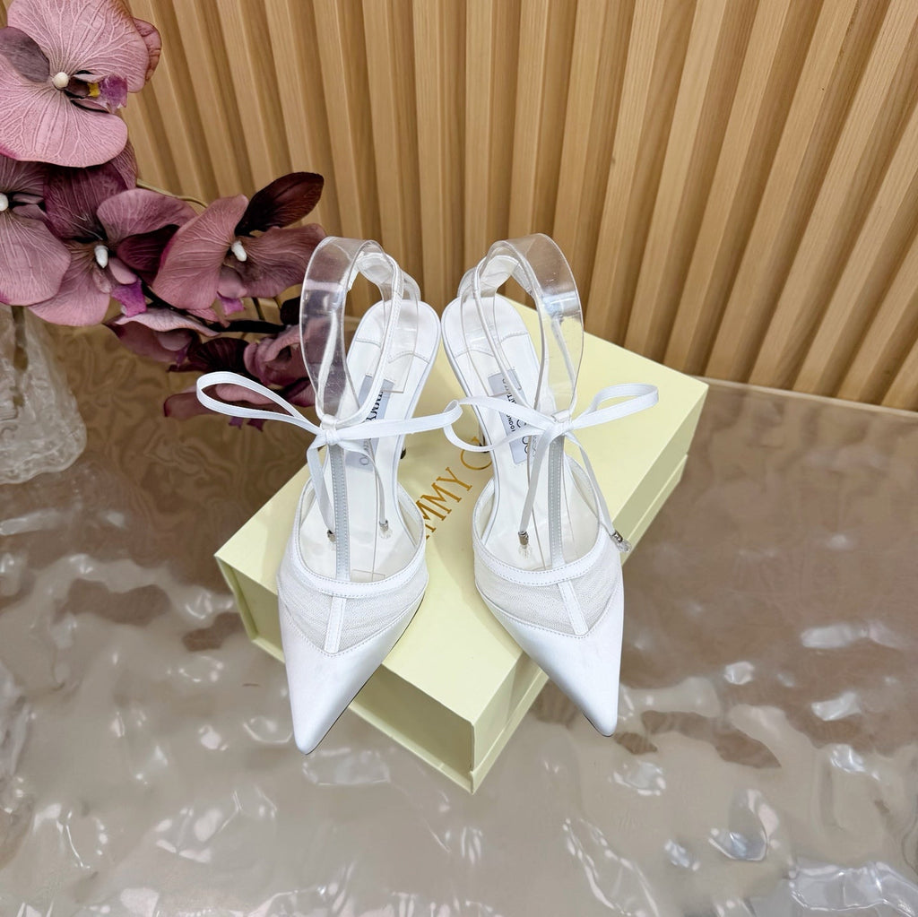 JIMMY CHOO 26S HIGH HEELS 105 MM IN WHITE MESH AND SATIN
