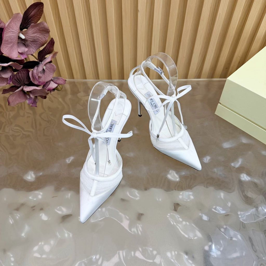 JIMMY CHOO 26S HIGH HEELS 105 MM IN WHITE MESH AND SATIN