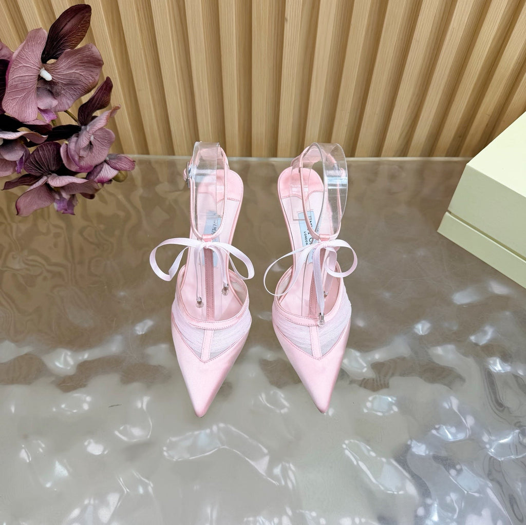 JIMMY CHOO 26S HIGH HEELS 105 MM IN LIGHT PINK MESH AND SATIN