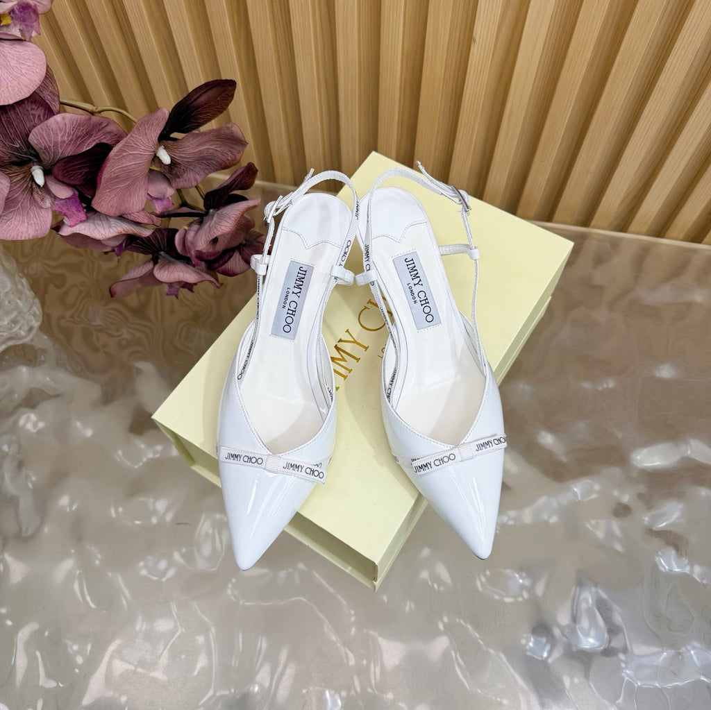 JIMMY CHOO 26S SLINGBACK HEELS 65 MM IN WHITE PATENT CALFSKIN