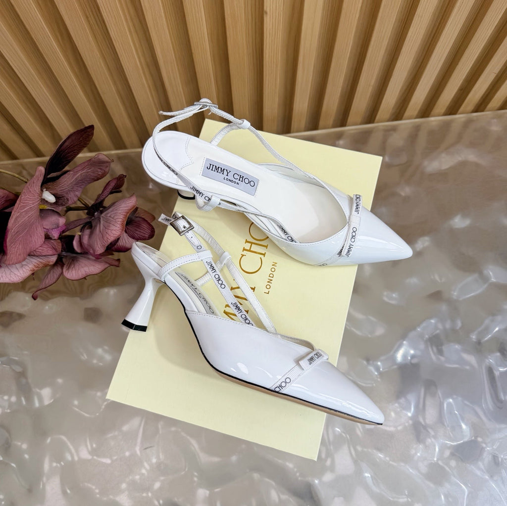 JIMMY CHOO 26S SLINGBACK HEELS 65 MM IN WHITE PATENT CALFSKIN