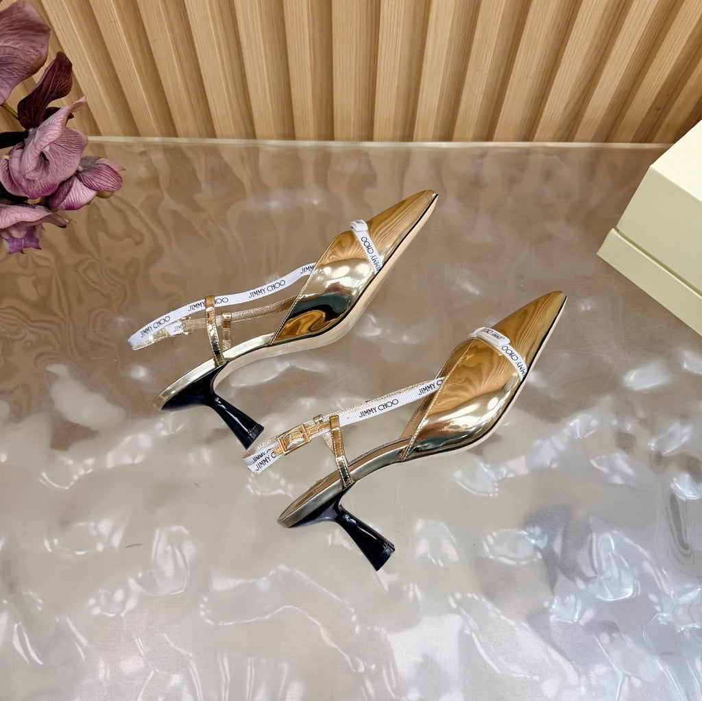 JIMMY CHOO 26S SLINGBACK HEELS 65 MM IN GOLD PATENT CALFSKIN