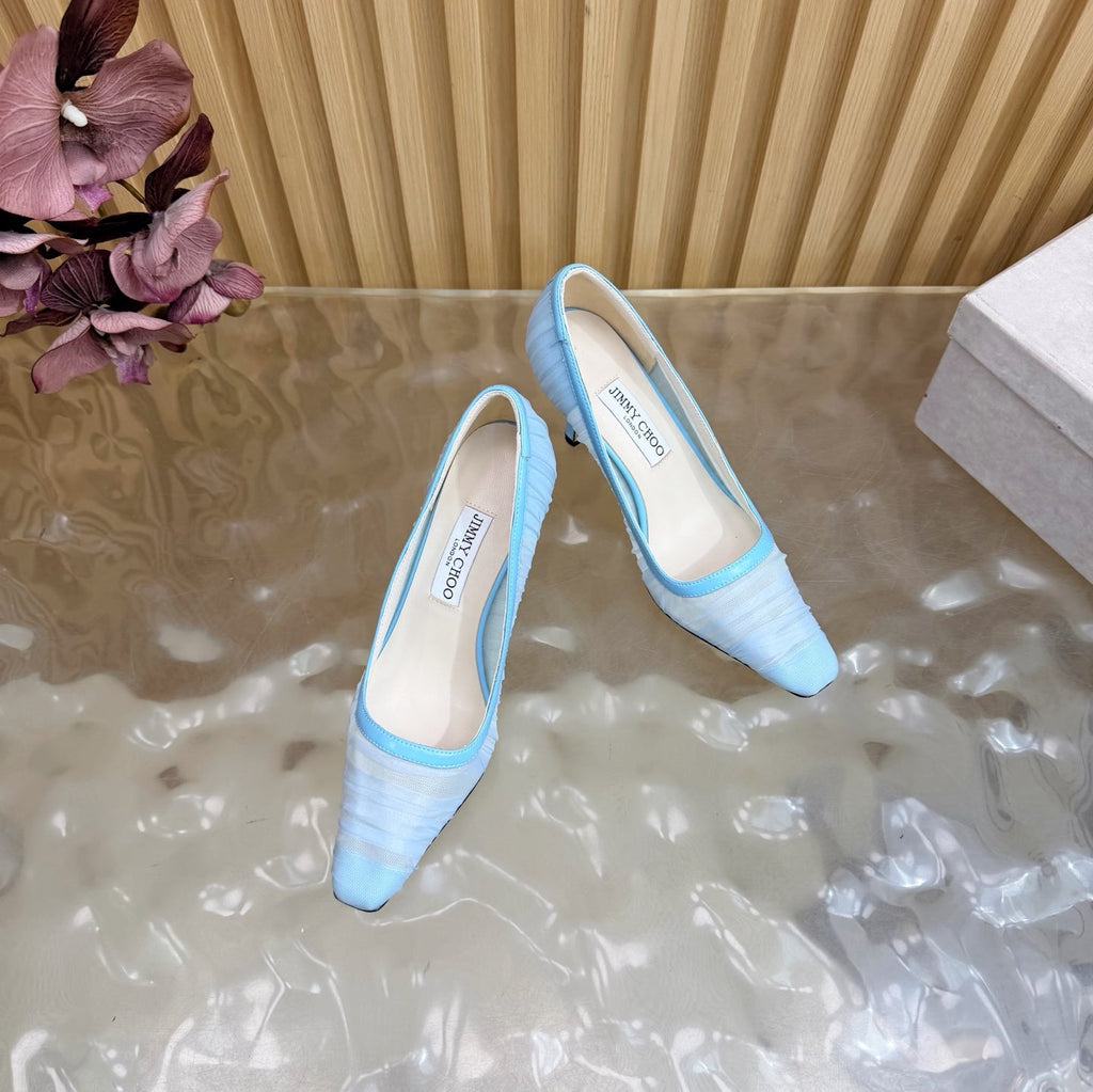 JIMMY CHOO 26S HIGH HEELS 85 MM IN LIGHT BLUE MESH