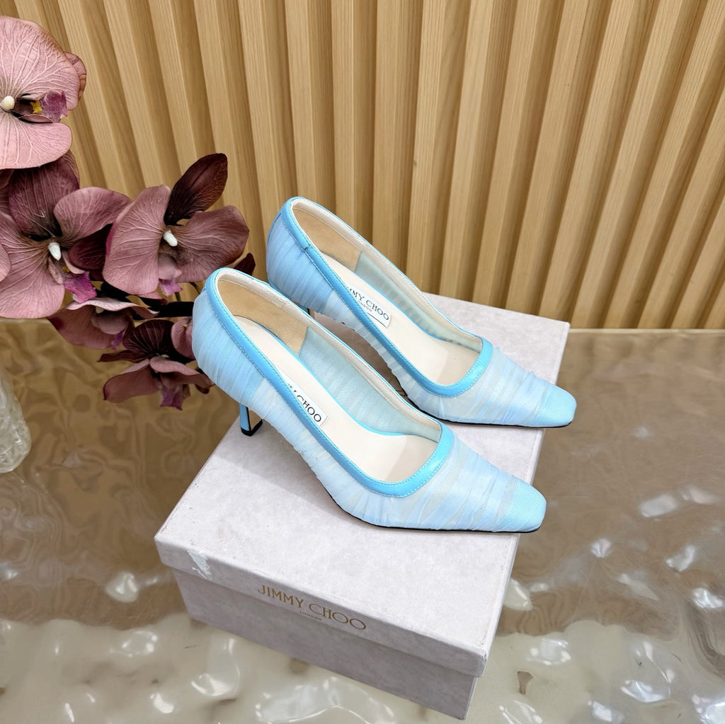 JIMMY CHOO 26S HIGH HEELS 85 MM IN LIGHT BLUE MESH
