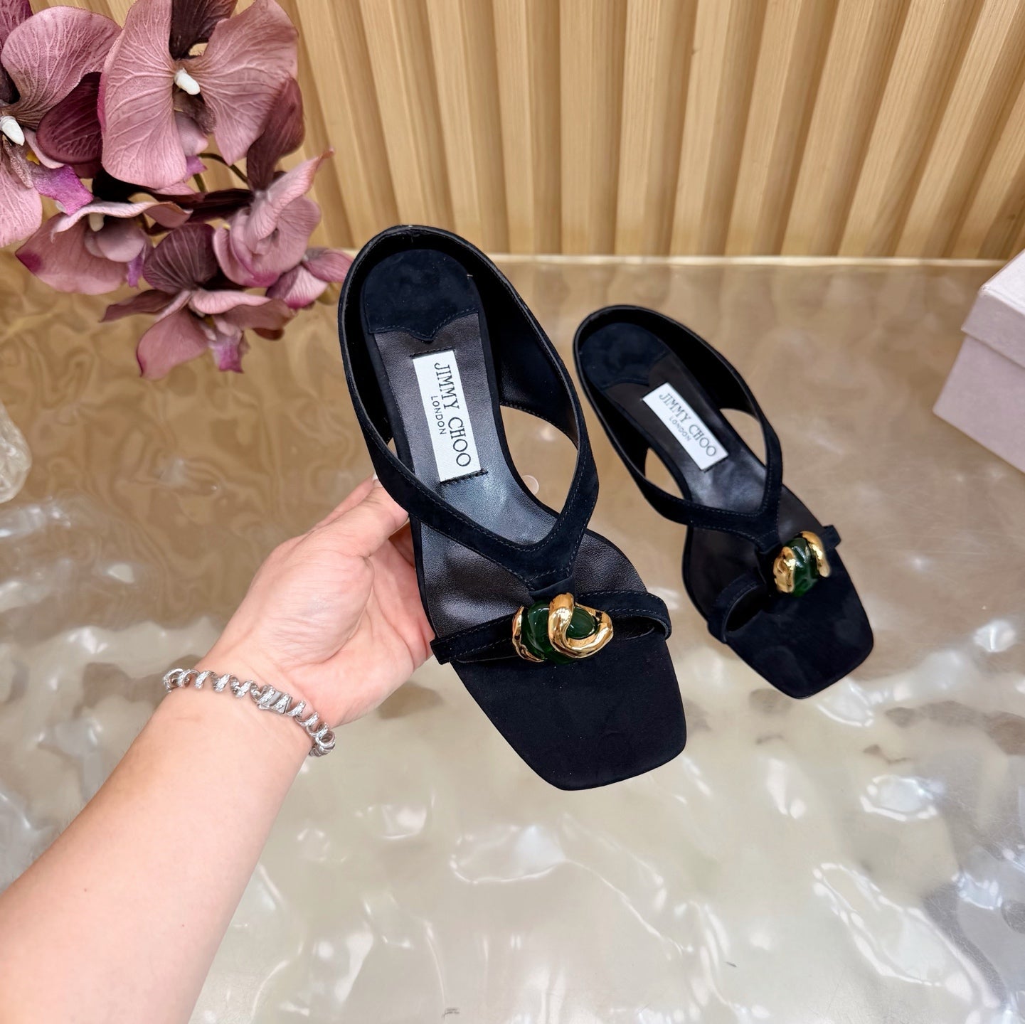 JIMMY CHOO 26S HIGH-HEEL SANDALS 35 MM IN BLACK SUEDE