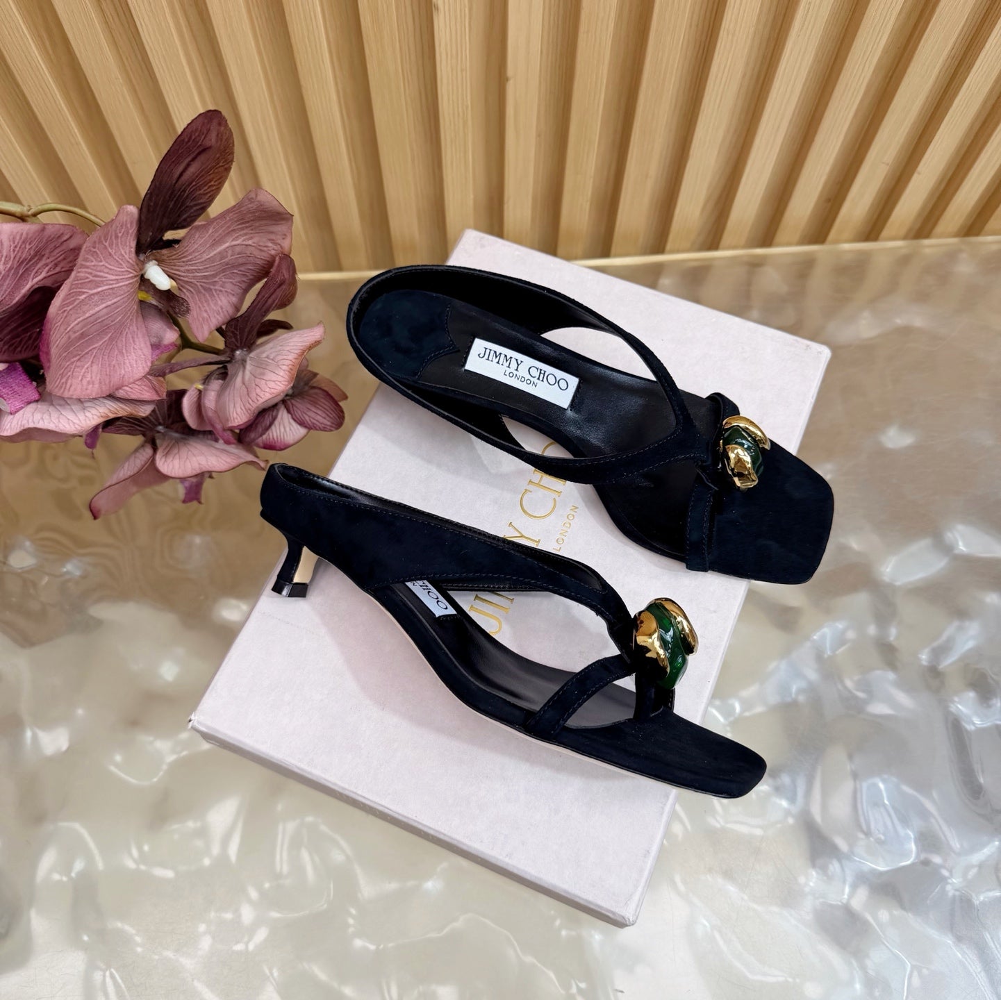 JIMMY CHOO 26S HIGH-HEEL SANDALS 35 MM IN BLACK SUEDE