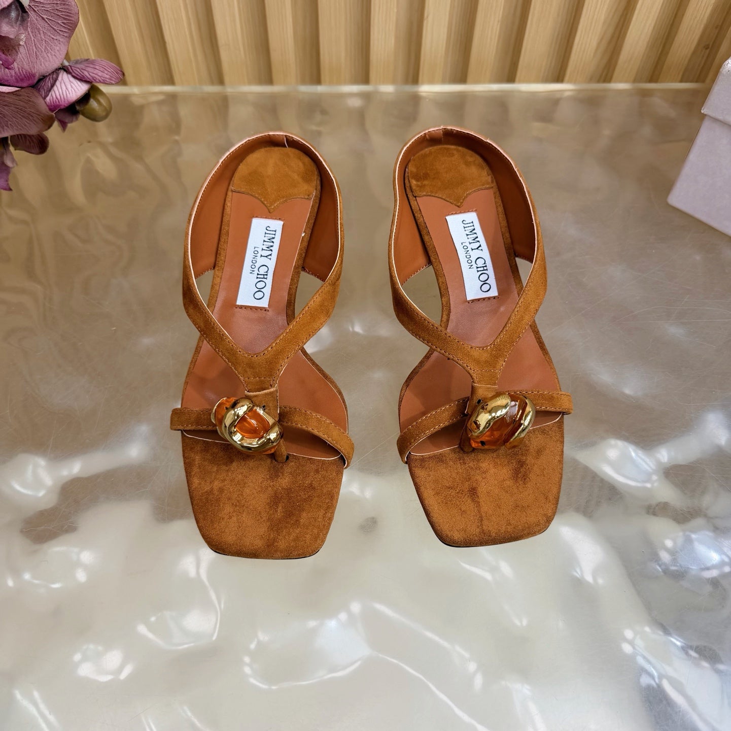JIMMY CHOO 26S HIGH-HEEL SANDALS 35 MM IN BROWN SUEDE