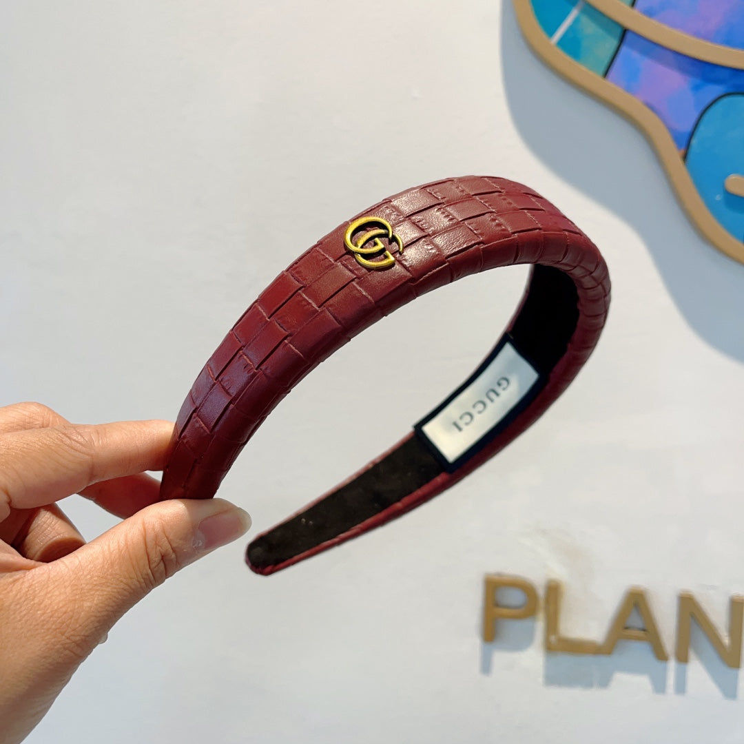 BURGUNDY RED HAIRBAND CALFSKIN 374075