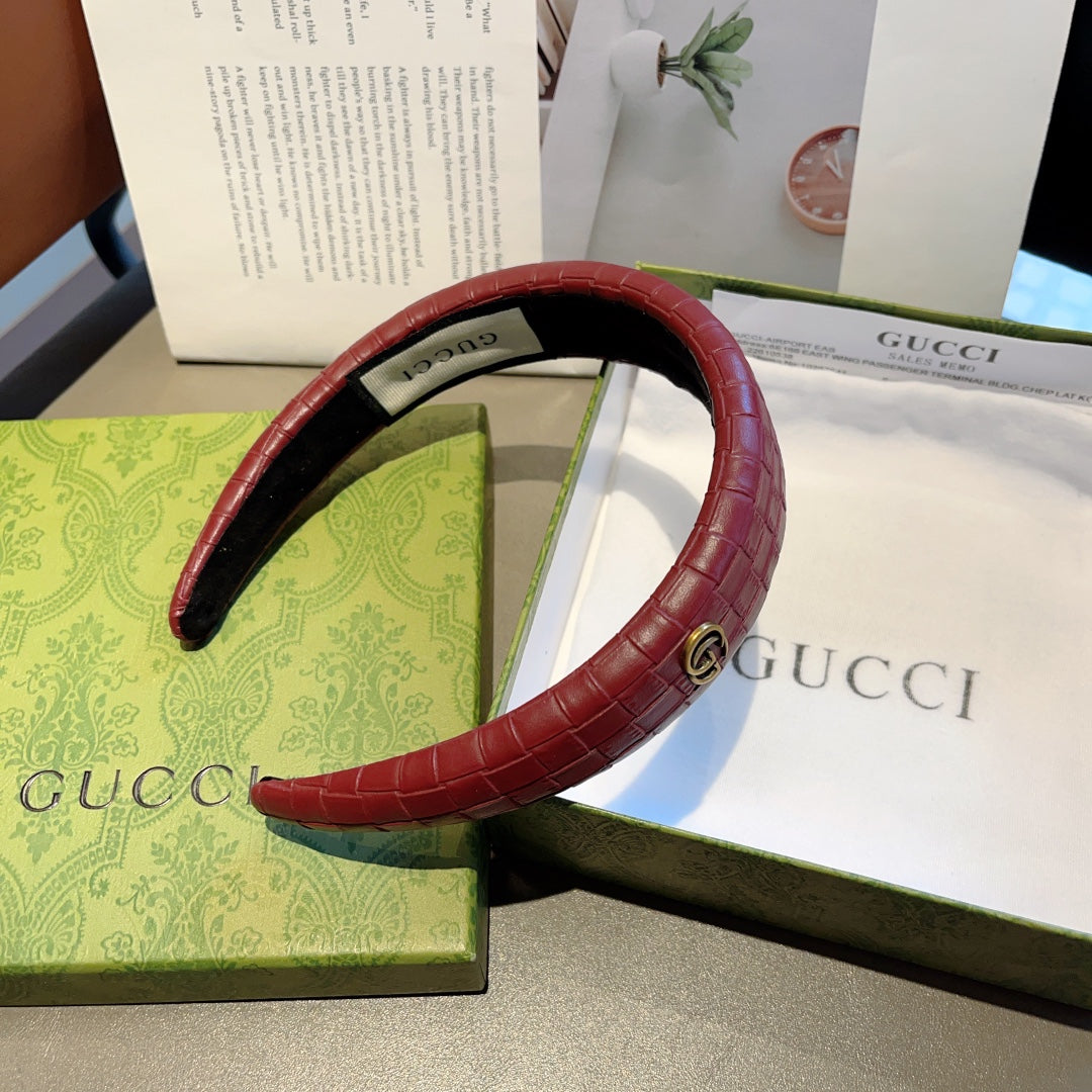 BURGUNDY RED HAIRBAND CALFSKIN 374075