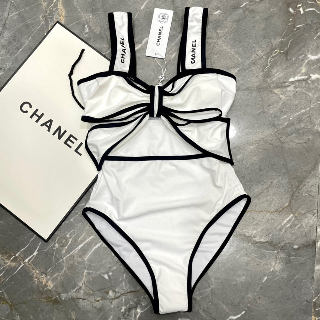 BODYSUIT SWIMSUIT IN WHITE AND BLACK TRIM 627828