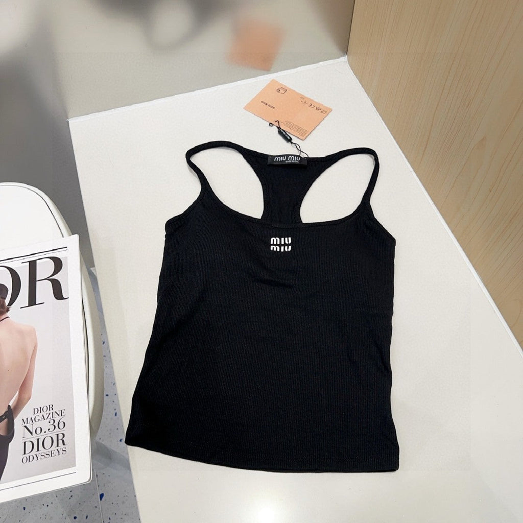 CAMISOLE 617514 IN BLACK COTTON RIBBED KNIT