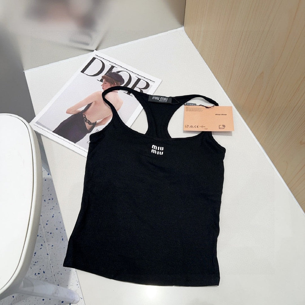 CAMISOLE 617514 IN BLACK COTTON RIBBED KNIT