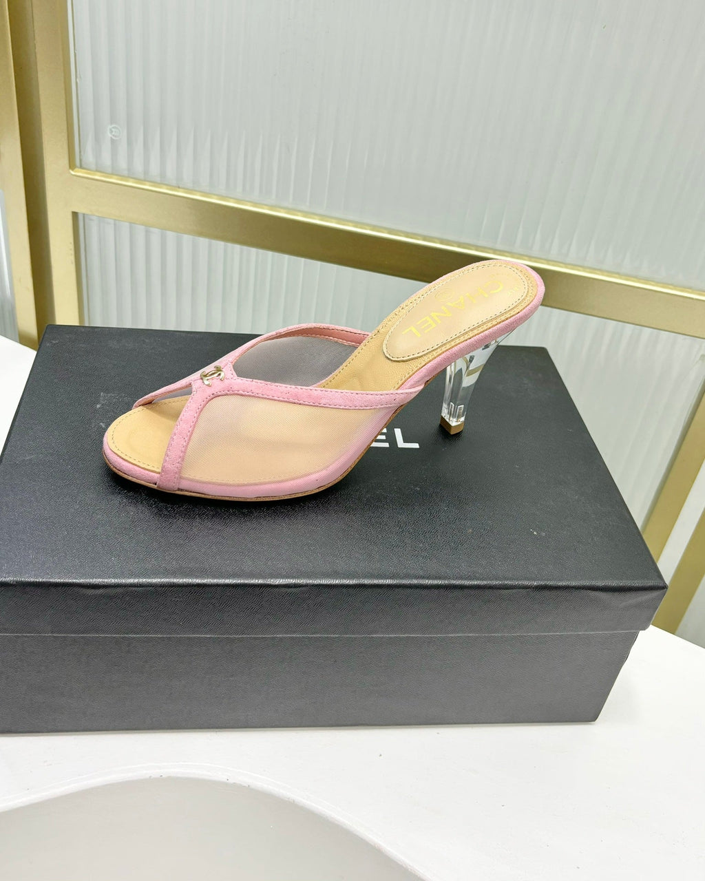 HIGH HEEL PEEP TOE IN LIGHT PINK BREATHABLE MESH