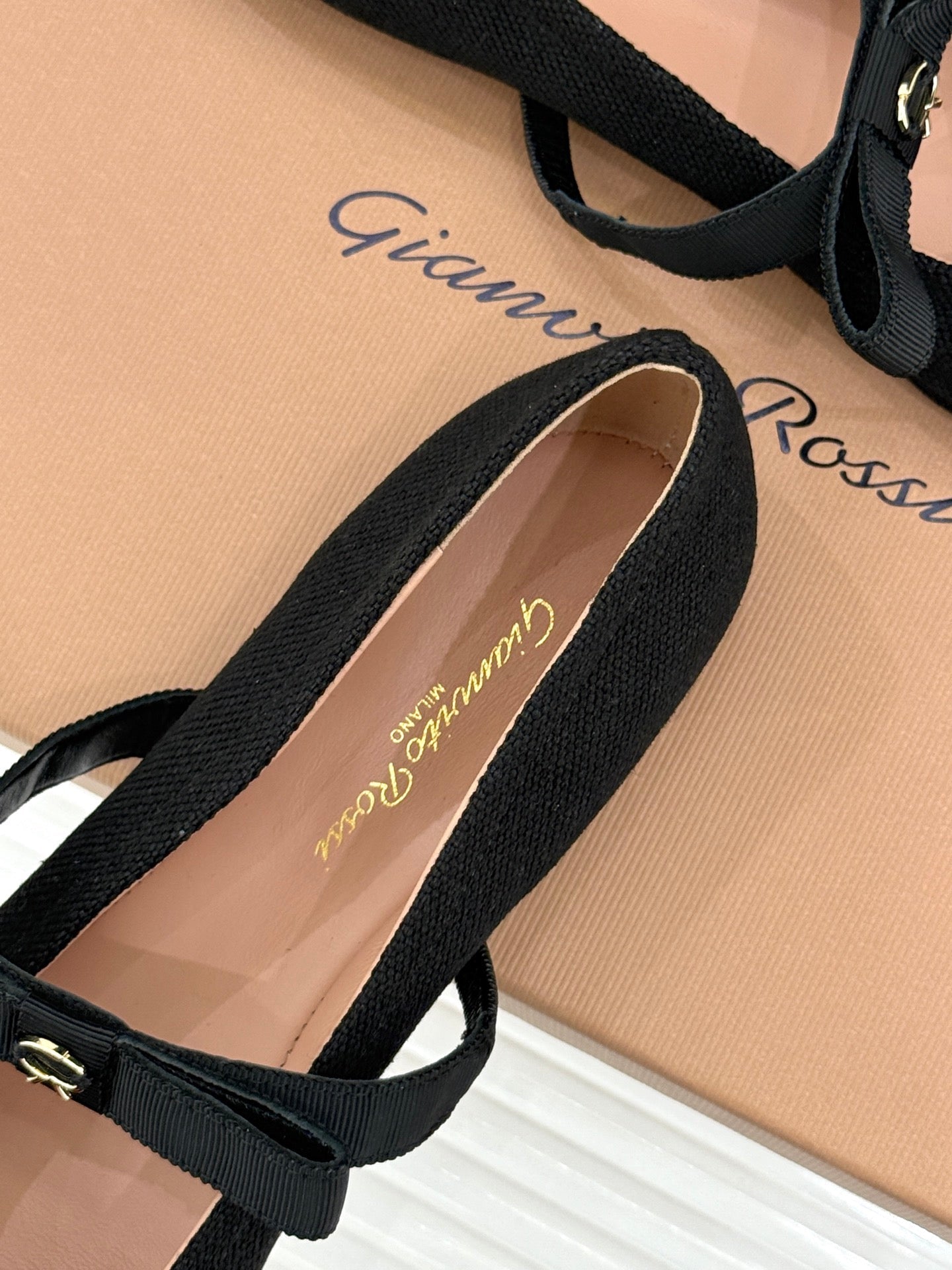 GIANVITO ROSSI 26S MARY JANE FLATS IN BLACK FABRIC